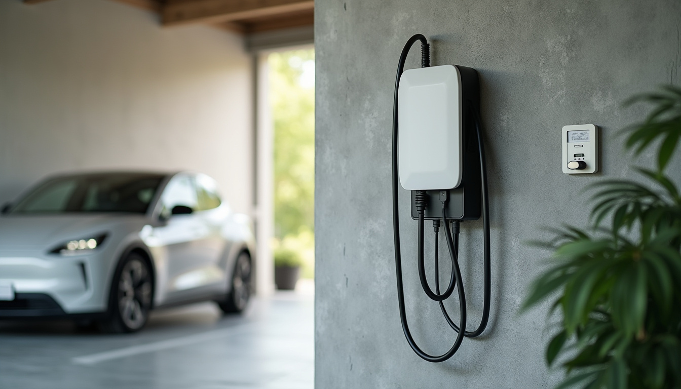 Borne de recharge électrique installée dans un garage privé à Gouffern en Auge