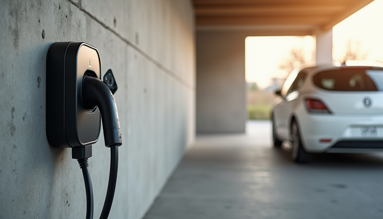 Borne de recharge électrique installée dans un garage privé à Le Drennec
