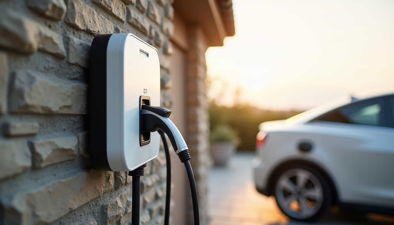 Borne de recharge électrique installée dans un garage privé à Saint-Just-Luzac