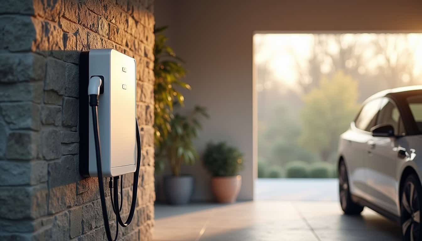 Borne de recharge électrique installée dans un garage privé à Yzernay