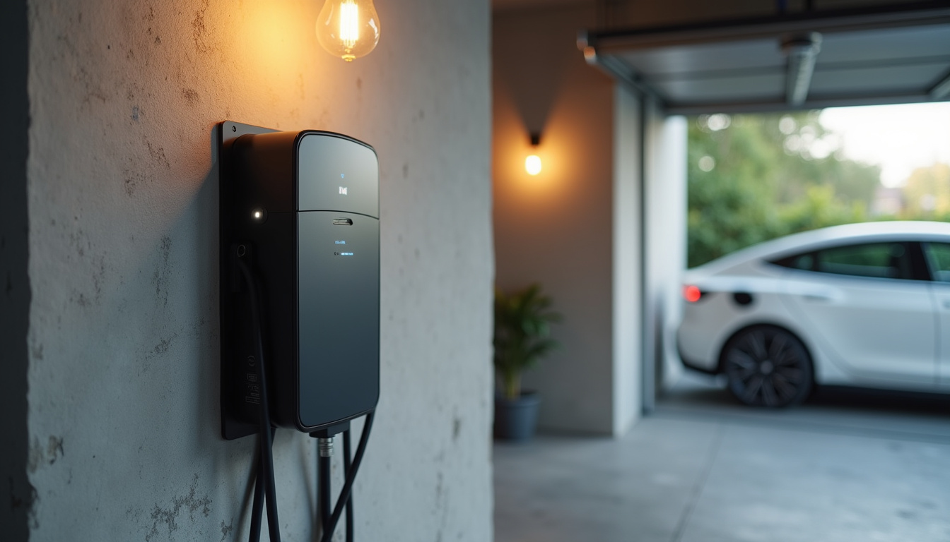 Borne de recharge électrique installée dans un garage privé