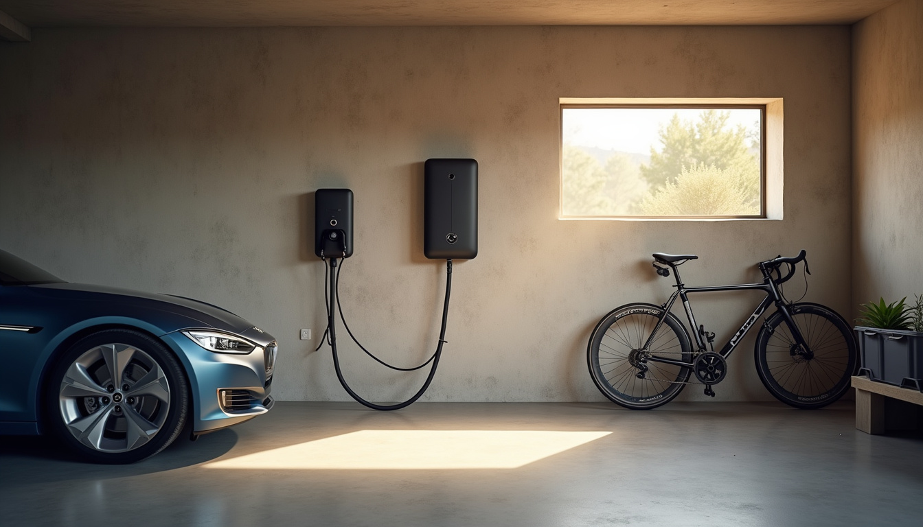 Borne de recharge électrique installée dans un garage résidentiel à Tresses