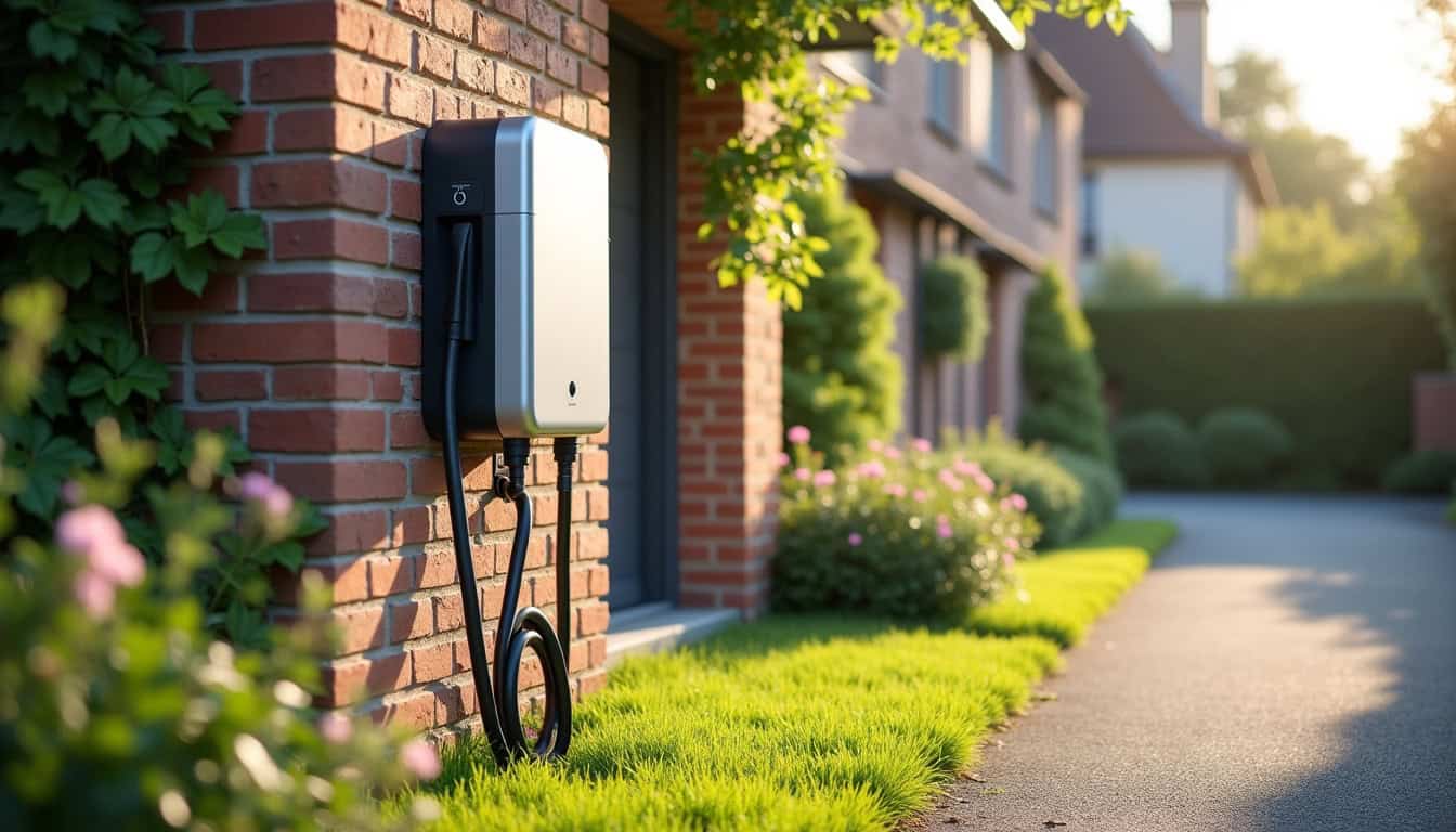 Borne de recharge électrique installée dans un jardin à Ivry-la-bataille