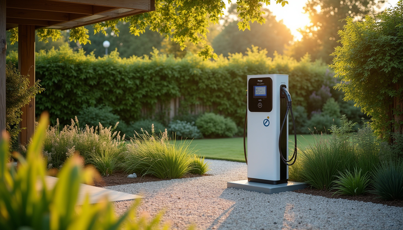 Borne de recharge électrique installée dans un jardin à Saint-Alban-d'Ay, illustrant confort et durabilité
