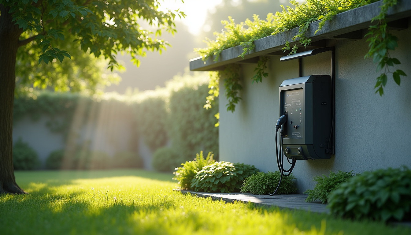 Borne de recharge électrique installée dans un jardin à Saint-Pargoire, protégée des intempéries
