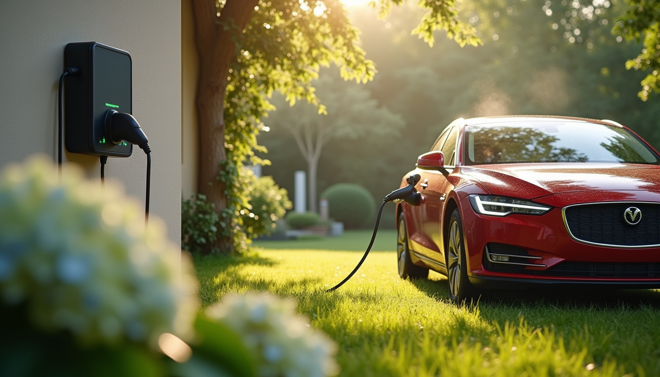 Borne de recharge électrique installée dans un jardin de maison à Bussac-sur-Charente