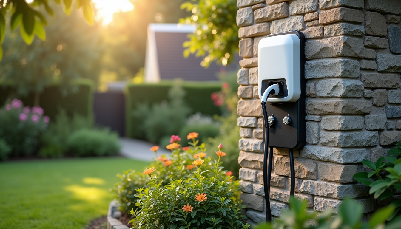 Borne de recharge électrique installée dans un jardin de maison à Cirey-sur-Vezouze