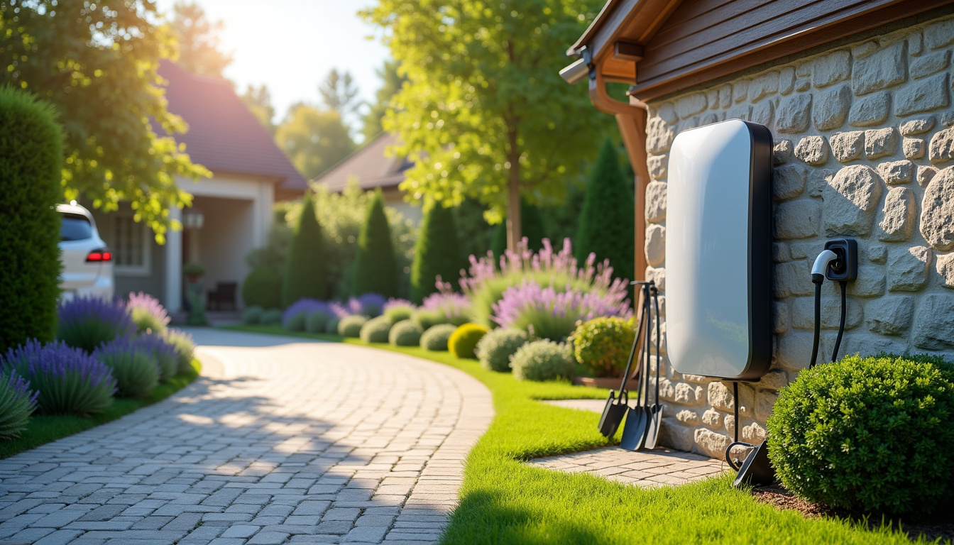 Borne de recharge électrique installée dans un jardin de maison à Grisy-Suisnes