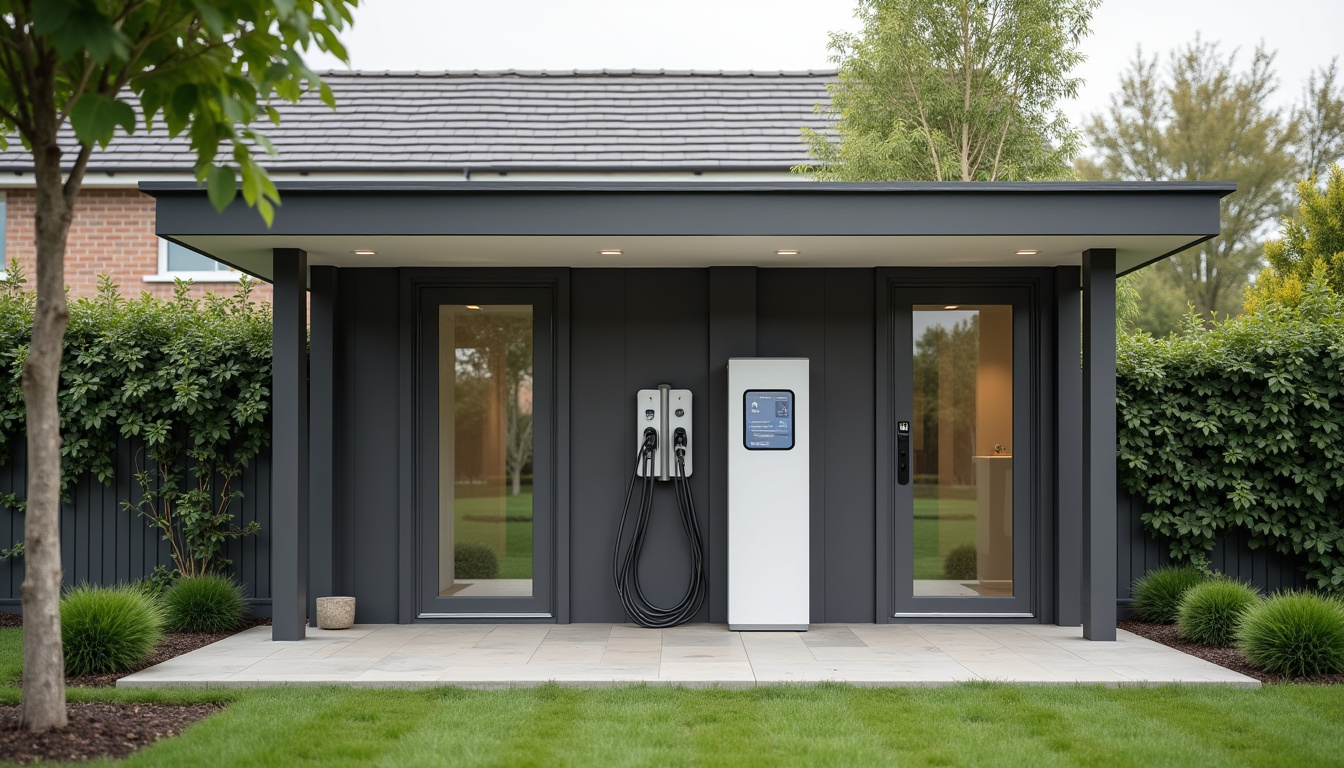 Borne de recharge électrique installée dans un jardin en zone résidentielle à Assat, sous abri extérieur