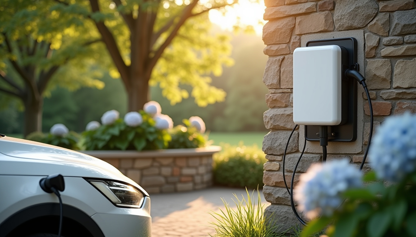 Borne de recharge électrique installée dans un jardin privé à Valençay