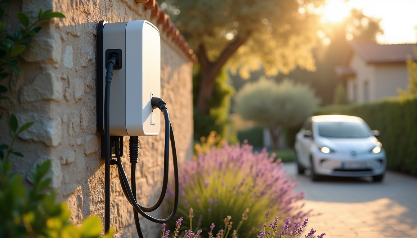 Borne de recharge électrique installée dans un jardin résidentiel à Le Beausset