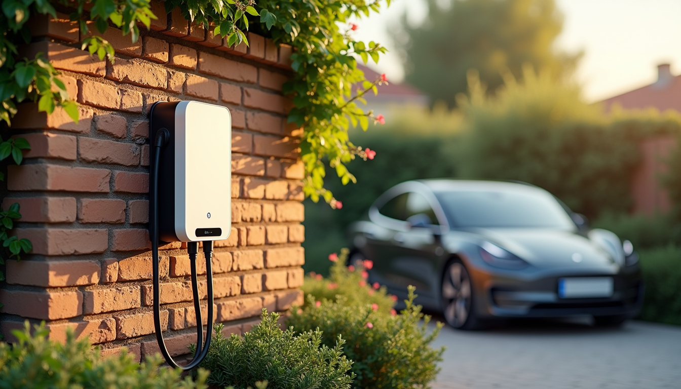 Borne de recharge électrique installée dans un jardin résidentiel à Pinsaguel