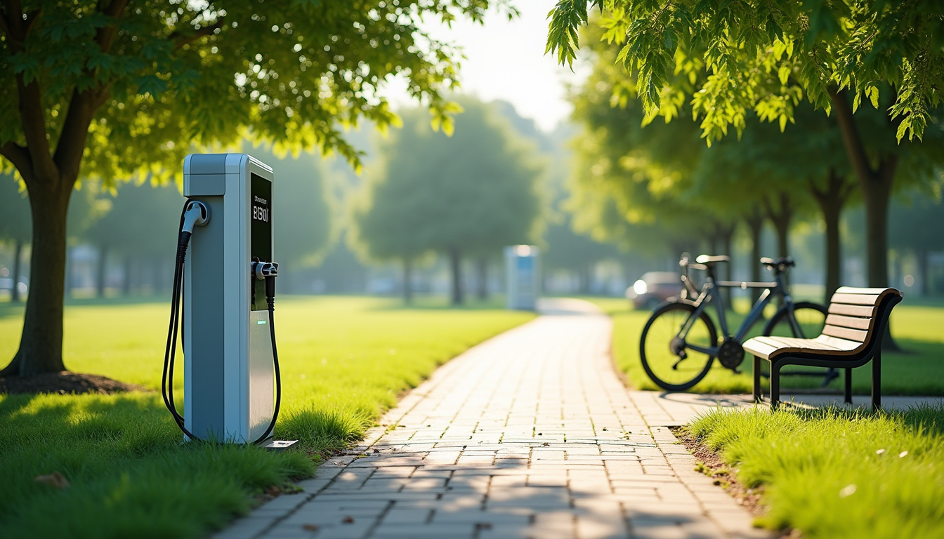 Borne de recharge électrique installée dans un parc extérieur à Valencin