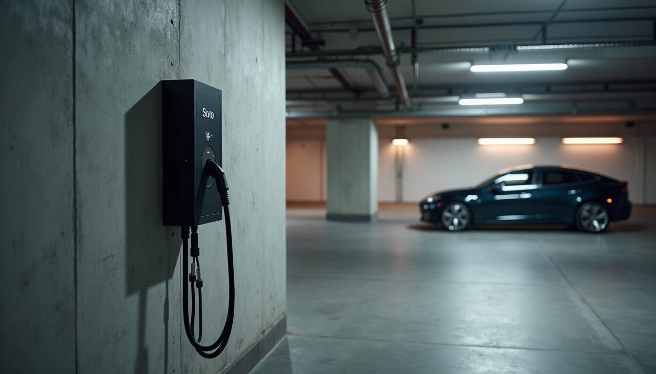 Borne de recharge électrique installée dans un parking de copropriété à Froidfond
