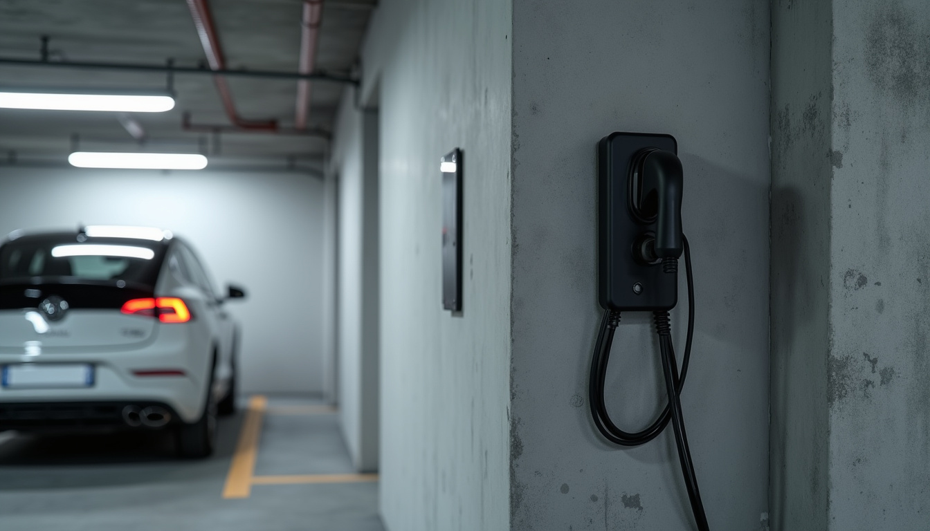 Borne de recharge électrique installée dans un parking de copropriété à Jarcieu