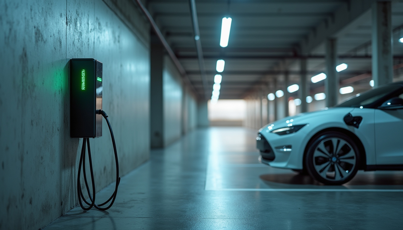 Borne de recharge électrique installée dans un parking de copropriété à La Forêt-Fouesnant