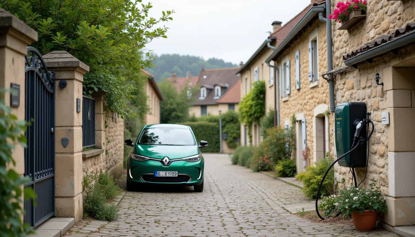 Borne de recharge électrique installée dans une rue de Podensac, Gironde