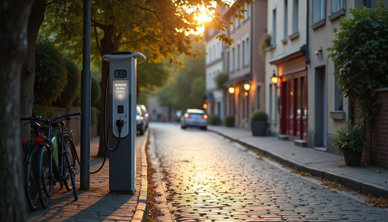 Borne de recharge électrique installée dans une rue de Saint-Martin-des-champs, proche de la Maison de Santé