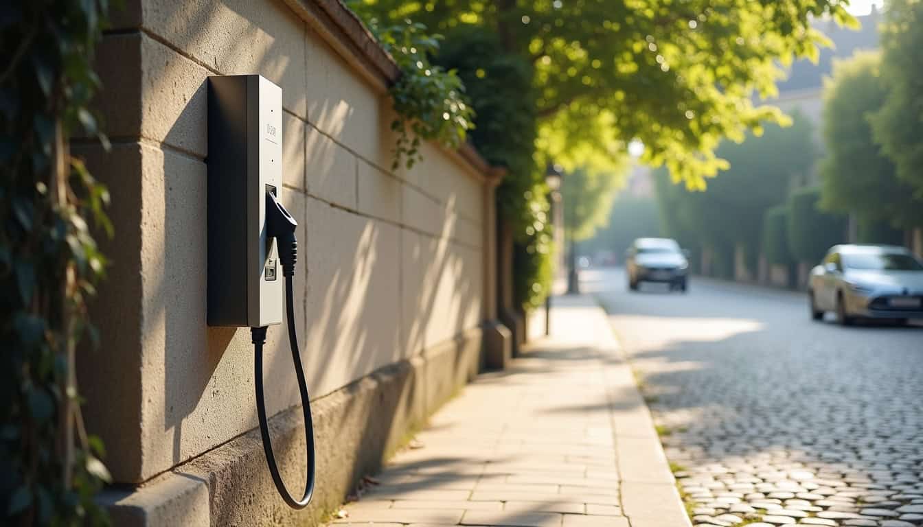 Borne de recharge électrique installée dans une rue du Touquet-Paris-Plage
