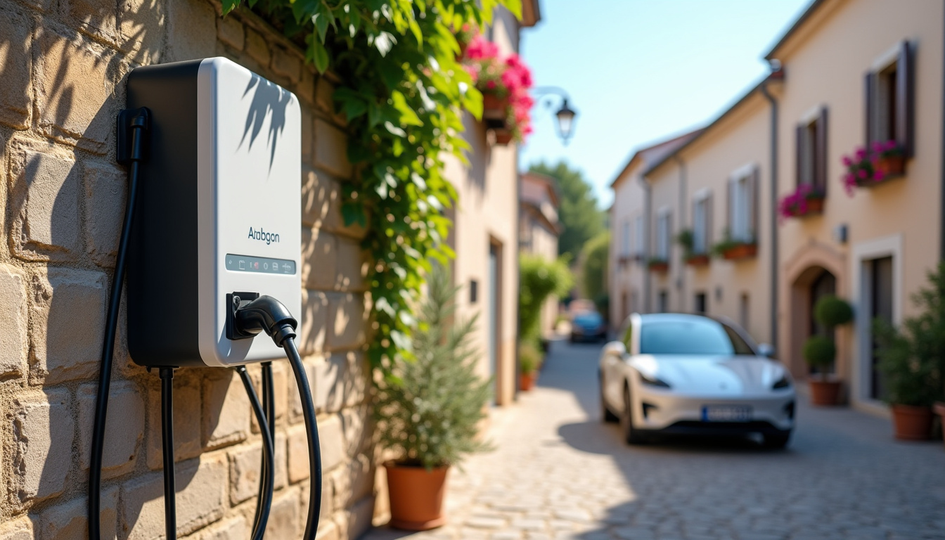 Borne de recharge électrique installée dans une rue résidentielle de Montcenis