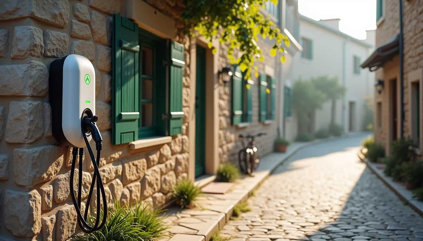 Borne de recharge électrique installée dans une rue résidentielle de Rauzan