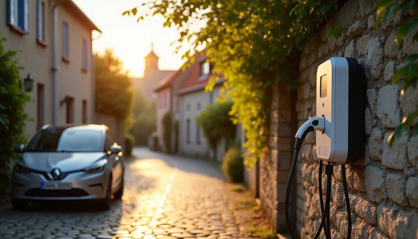 Borne de recharge électrique installée dans une rue résidentielle de Saint-Amans-Soult