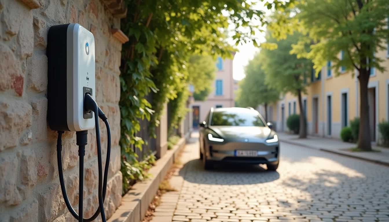 Borne de recharge électrique installée dans une rue résidentielle de Solaize
