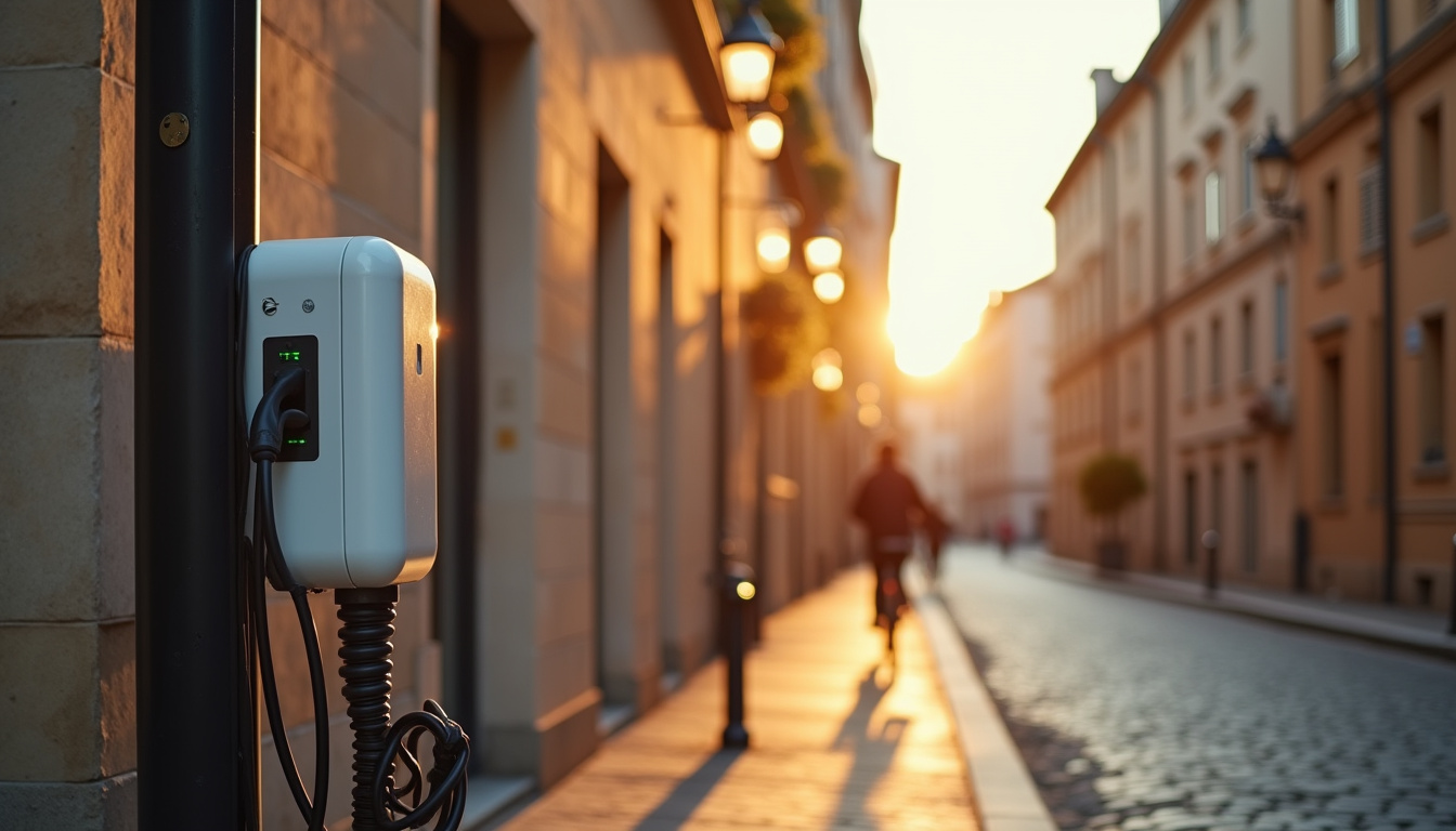 Borne de recharge électrique installée dans une rue urbaine à Vers-Pont-du-Gard