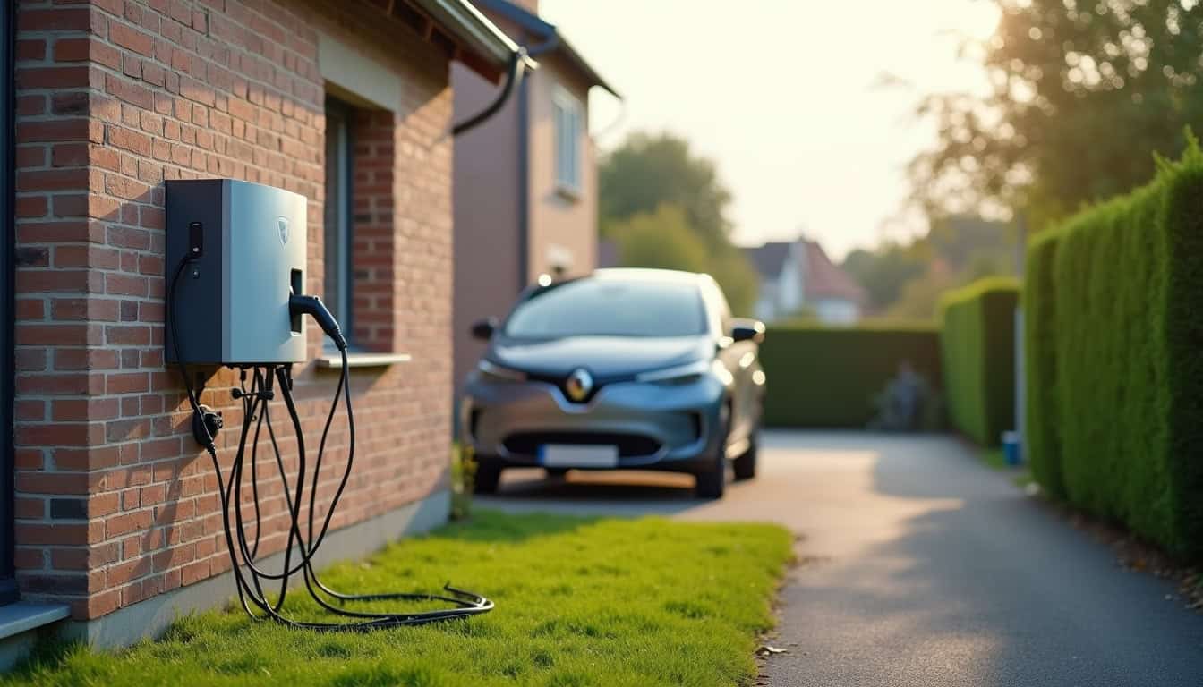 Borne de recharge électrique installée devant un pavillon à Champforgeuil
