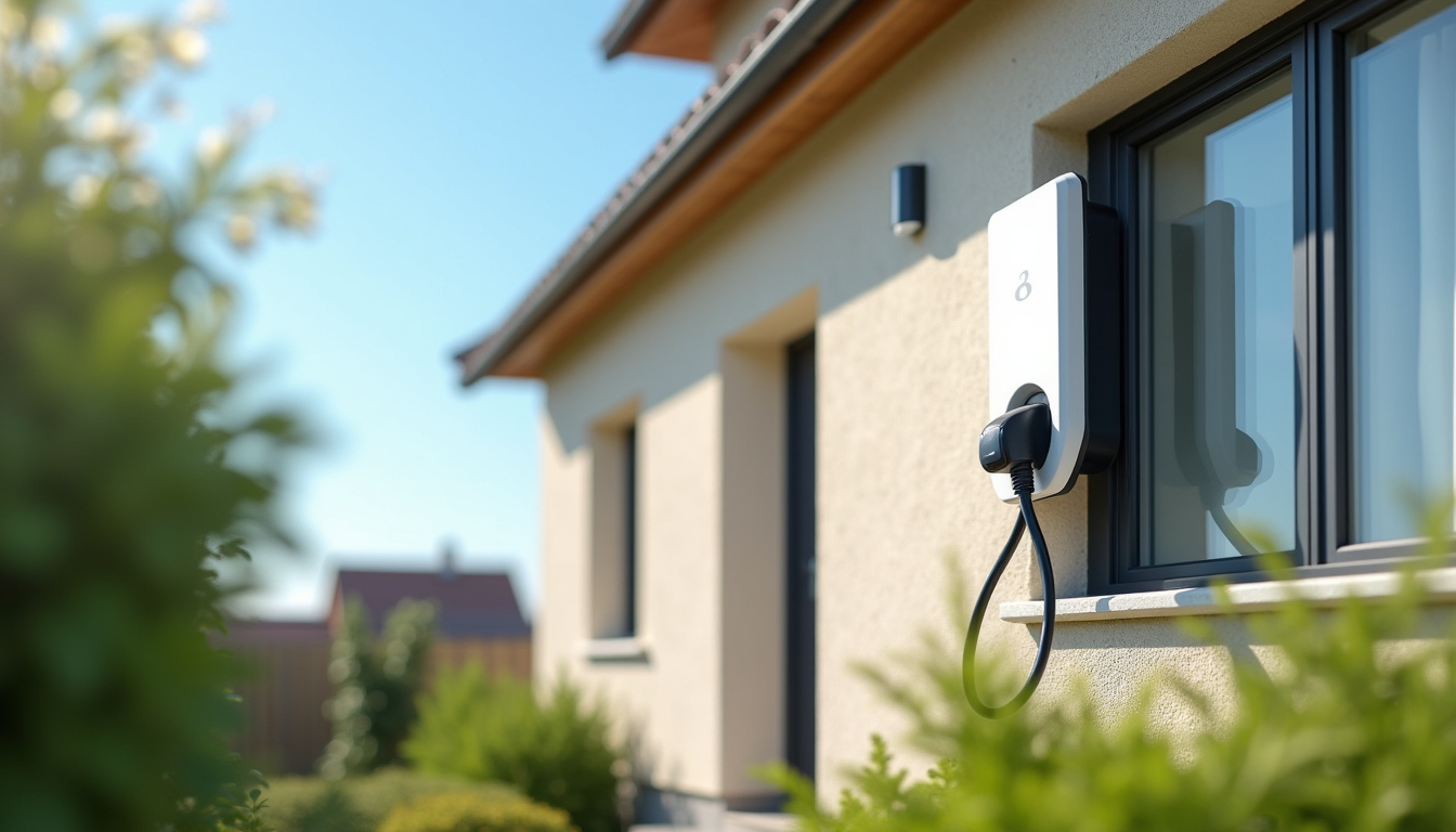 Borne de recharge électrique installée devant un pavillon en journée à Meillonnas