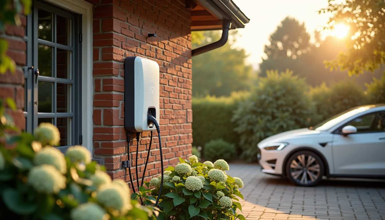 Borne de recharge électrique installée devant une maison à Balagny-sur-Thérain