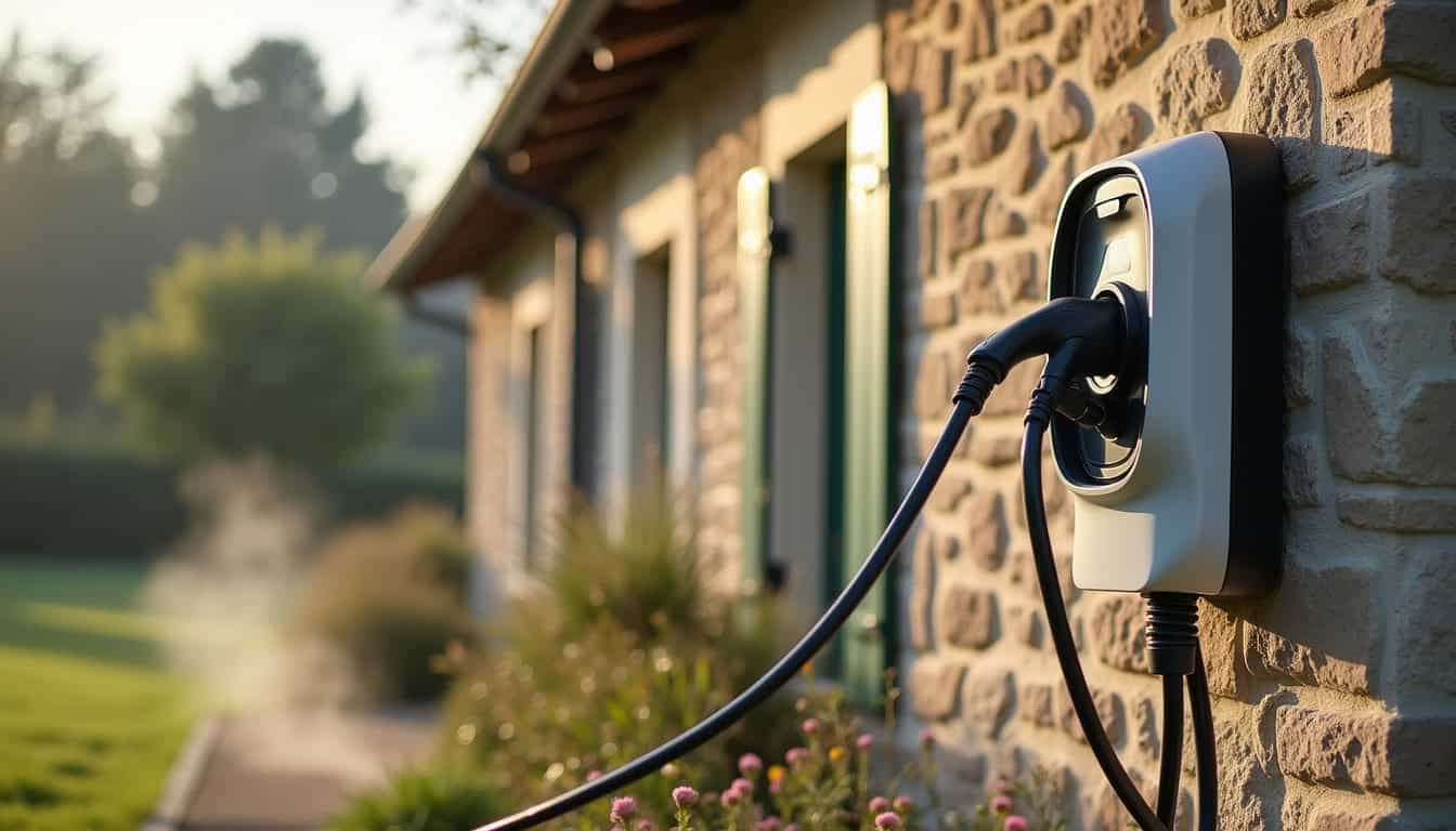 Borne de recharge électrique installée devant une maison à Bessines-sur-Gartempe