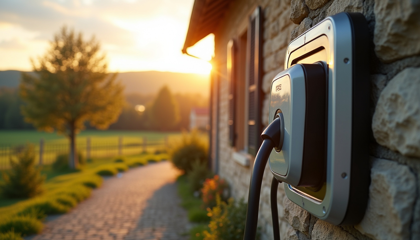 Borne de recharge électrique installée devant une maison à Coussac-Bonneval