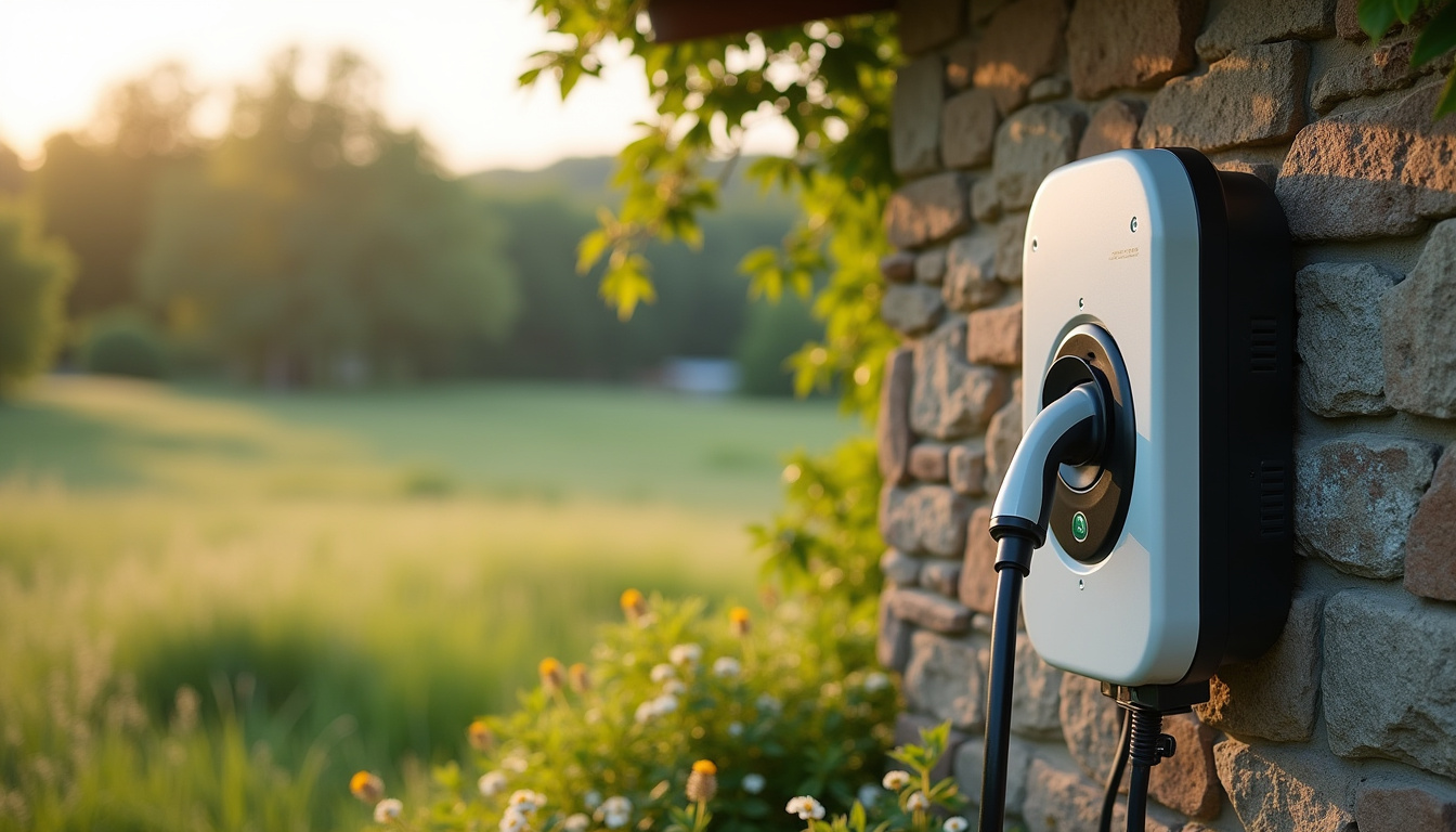 Borne de recharge électrique installée devant une maison à Esches, en milieu rural