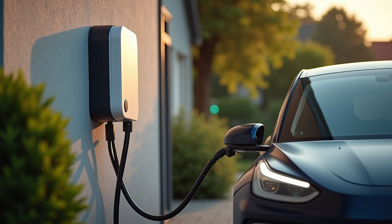 Borne de recharge électrique installée devant une maison à Flers, illustrant les bénéfices de la recharge à domicile