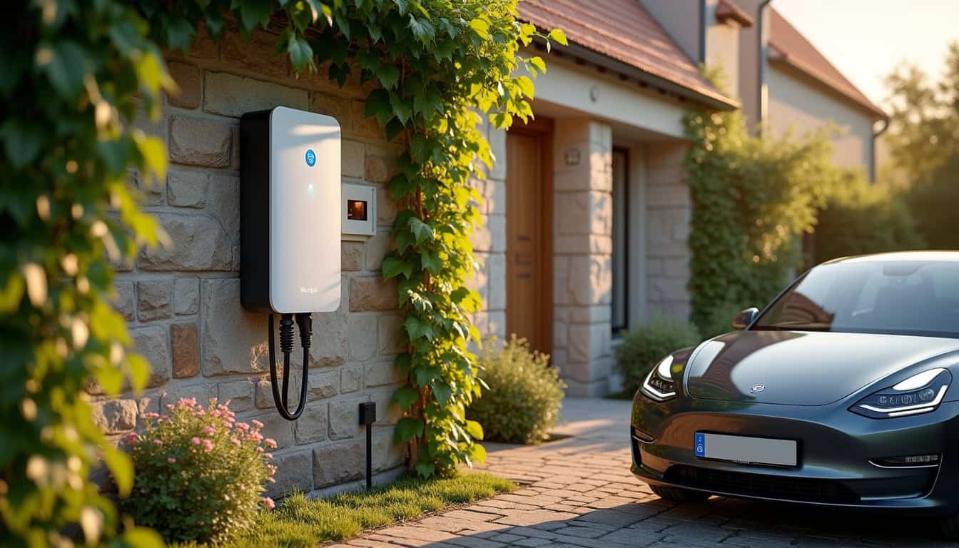Borne de recharge électrique installée devant une maison à Fleurey-sur-Ouche