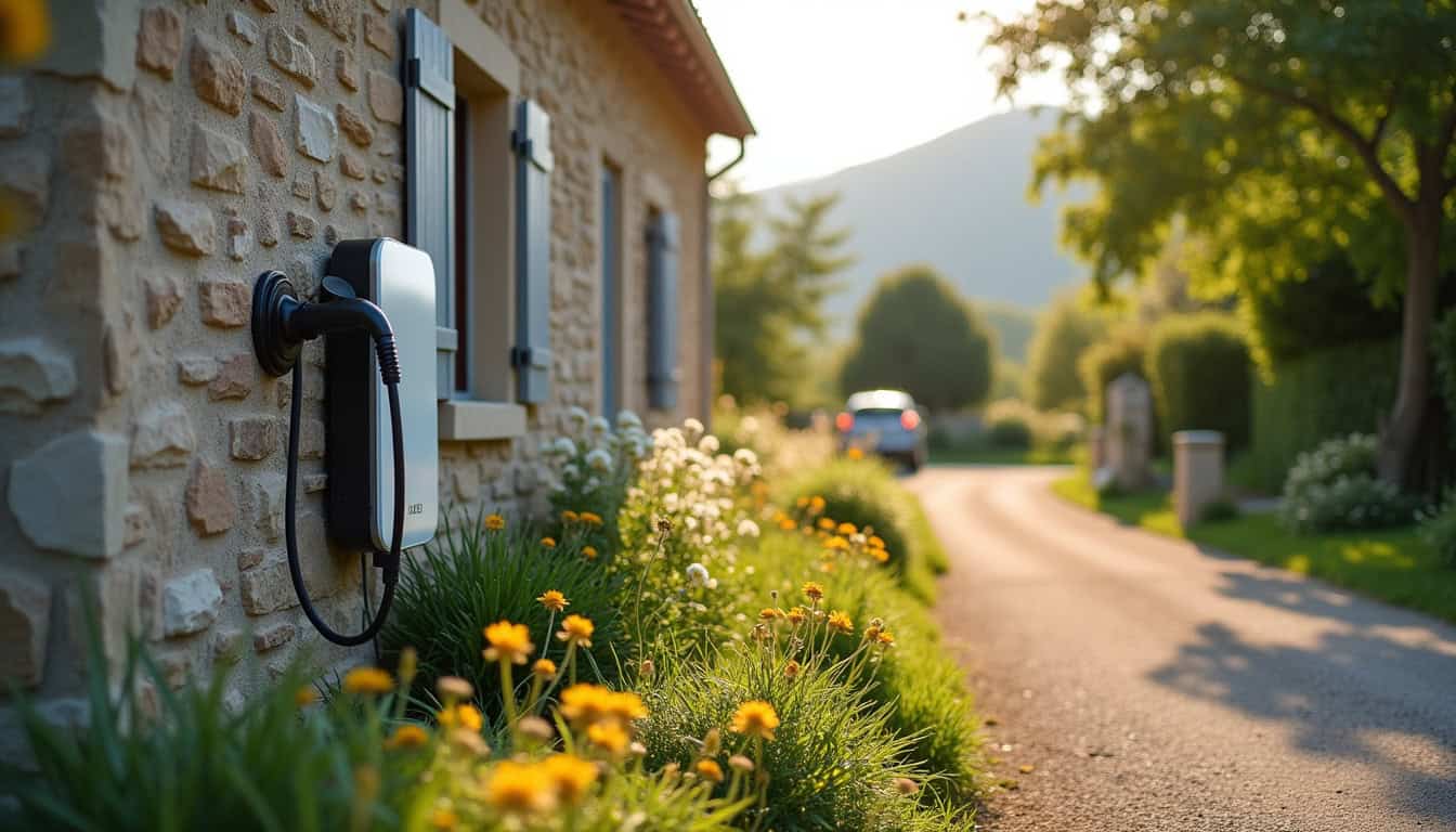 Borne de recharge électrique installée devant une maison à Janneyrias