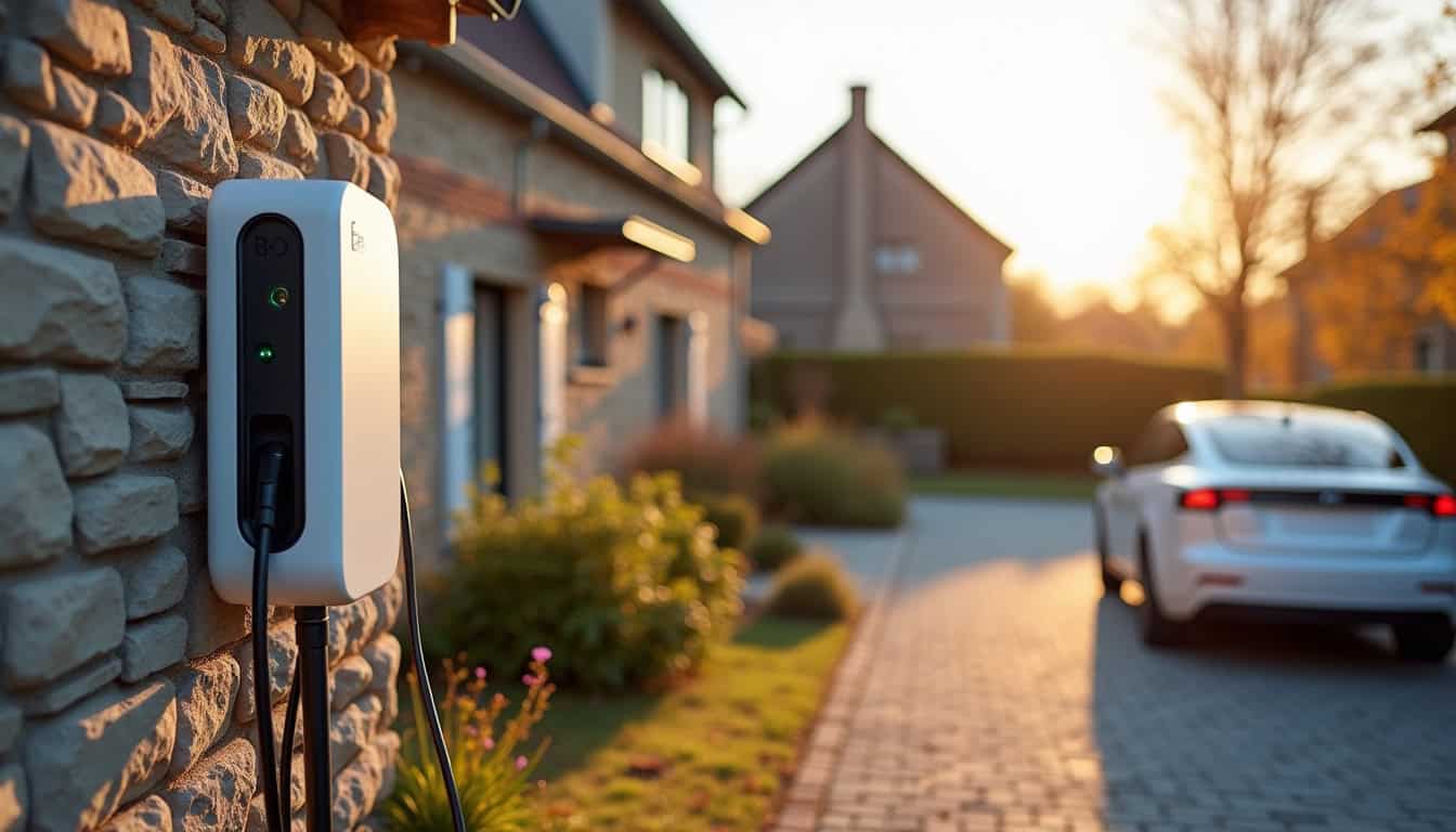 Borne de recharge électrique installée devant une maison à Les Essarts-le-Roi