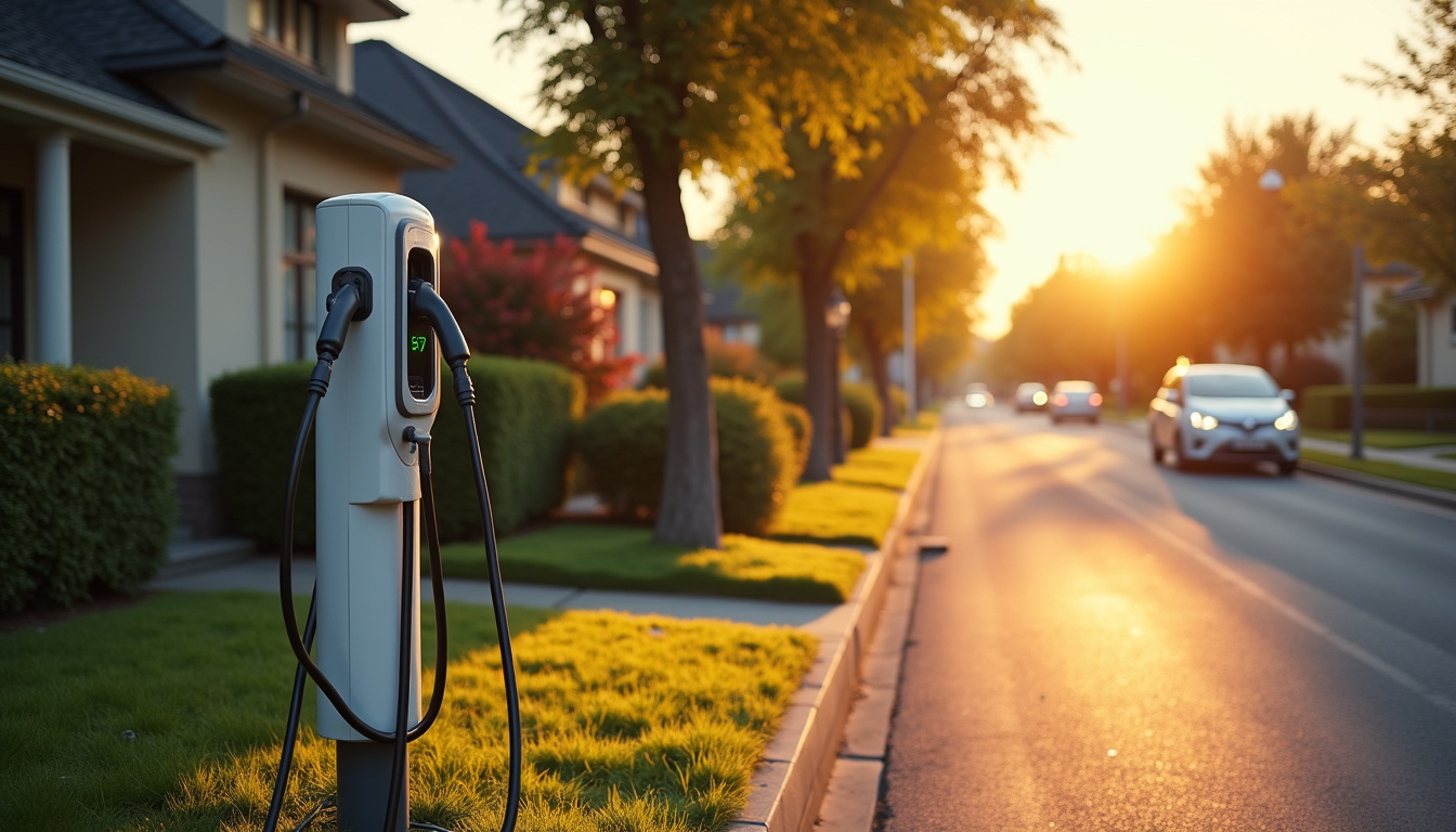 Borne de recharge électrique installée devant une maison à Œting, en bordure de rue