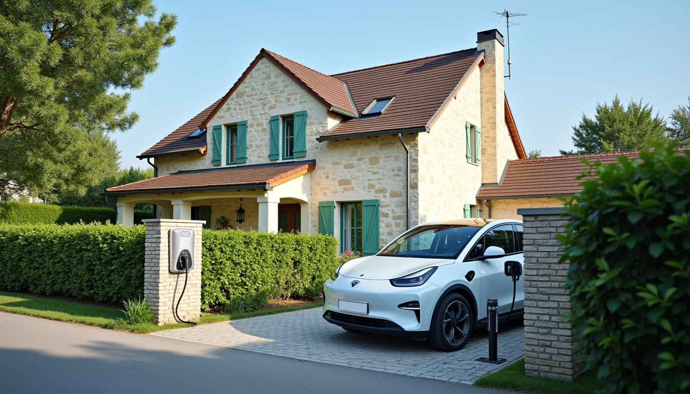 Borne de recharge électrique installée devant une maison à Saint-Genouph