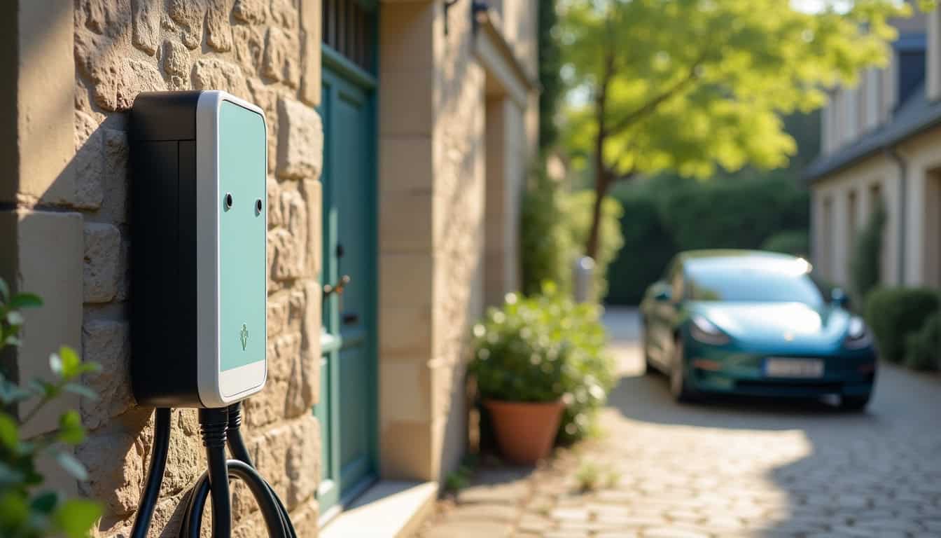 Borne de recharge électrique installée devant une maison en journée à Saint-Germain-du-Puch