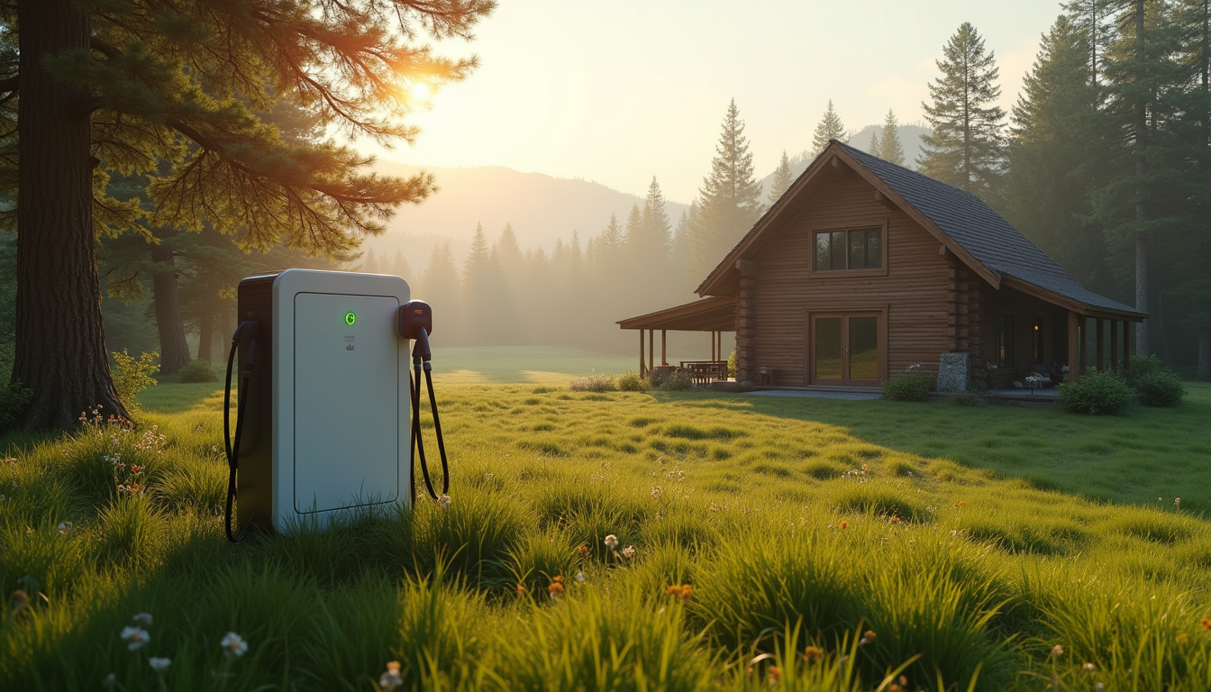 Borne de recharge électrique installée devant une maison en zone rurale, entourée de nature
