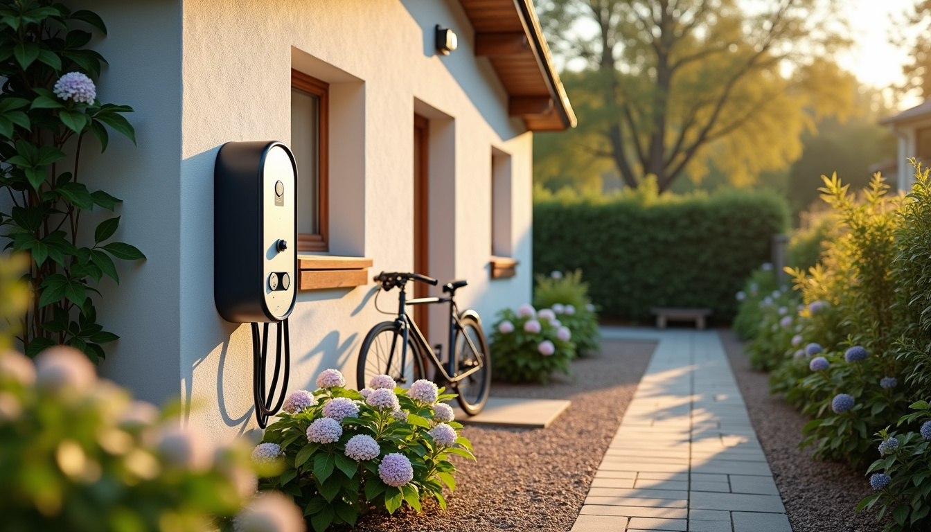Borne de recharge électrique installée devant une maison individuelle à Parigné-l'Évêque