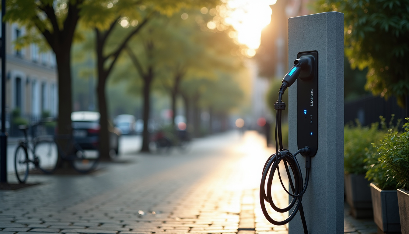Borne de recharge électrique installée en bord de rue à Montholon