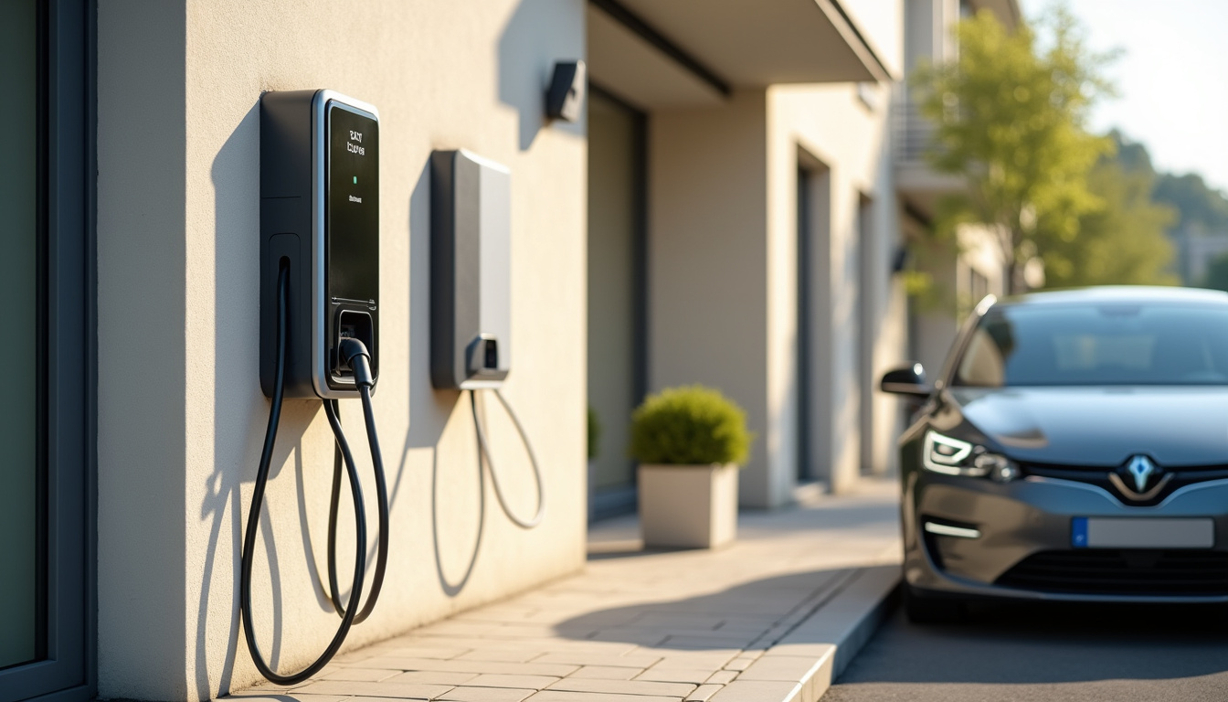 Borne de recharge électrique installée en extérieur à Buxerolles, vue de jour avec voiture en cours de recharge
