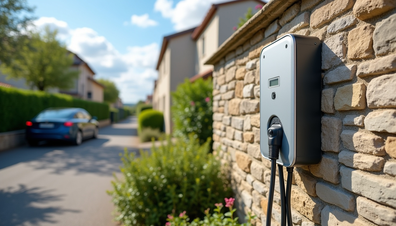 Borne de recharge électrique installée en extérieur à Cubzac-les-Ponts, vue de jour