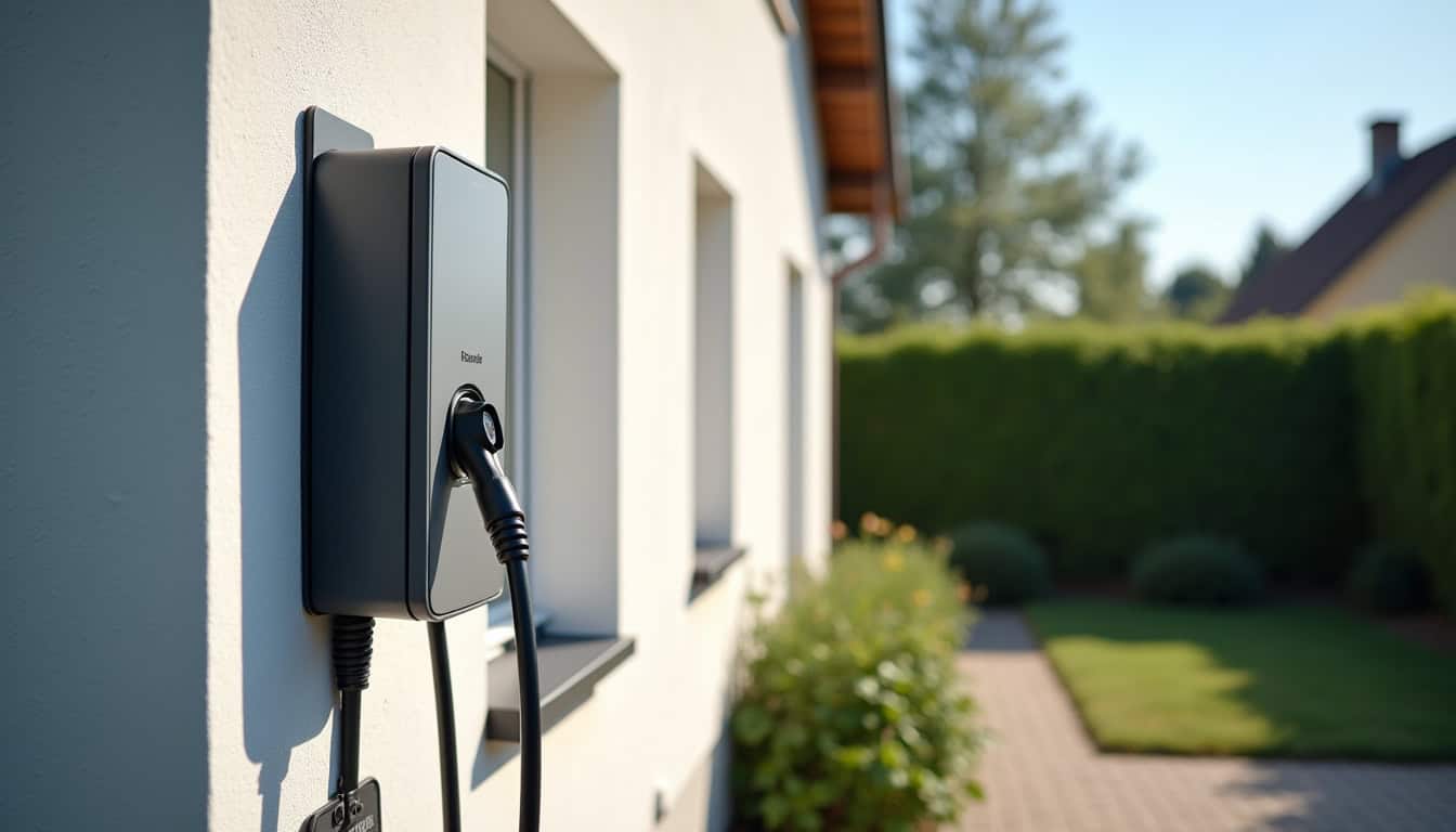 Borne de recharge électrique installée en extérieur à Metzervisse, vue de jour