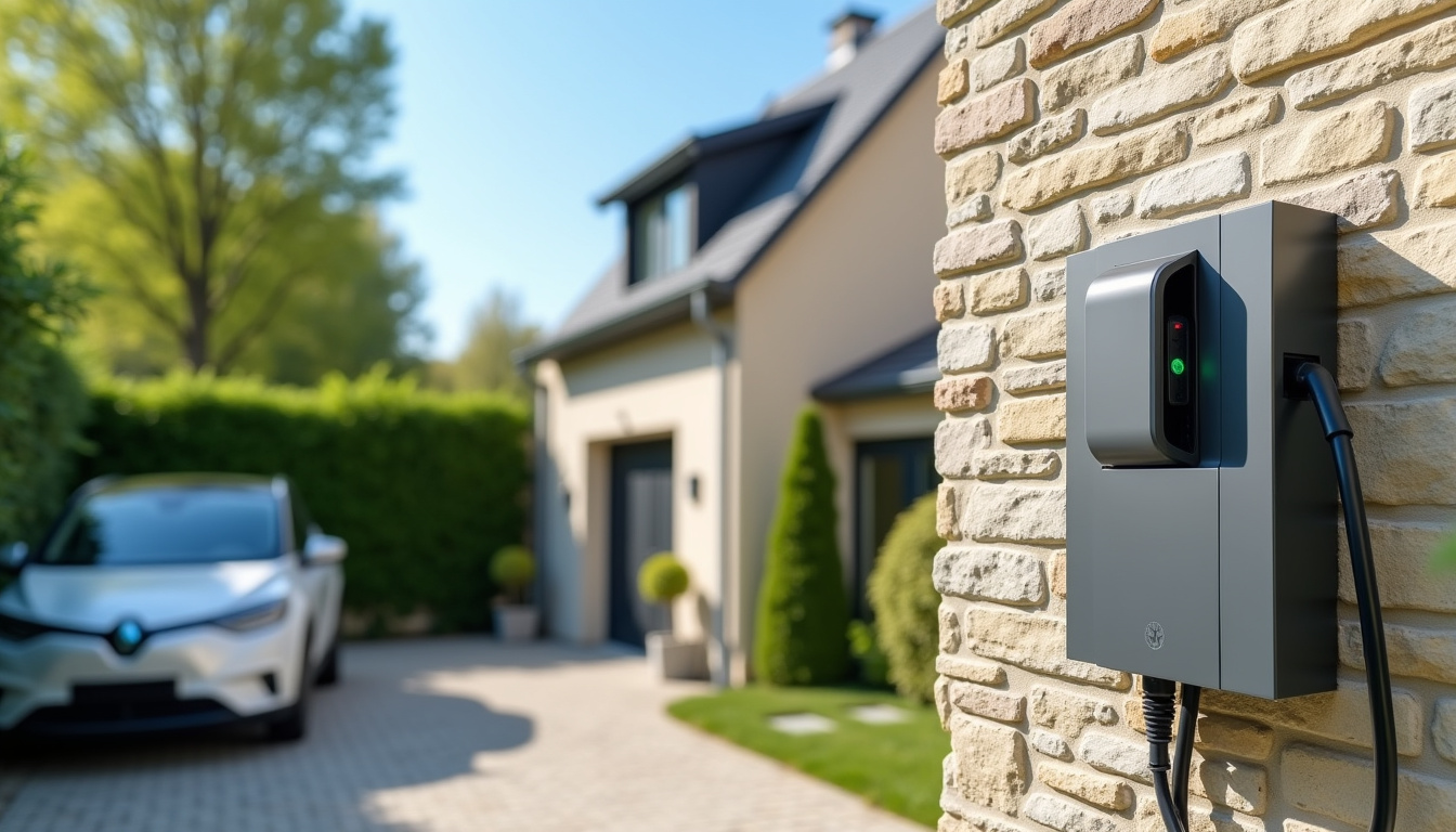 Borne de recharge électrique installée en extérieur à Tournefeuille, vue de jour