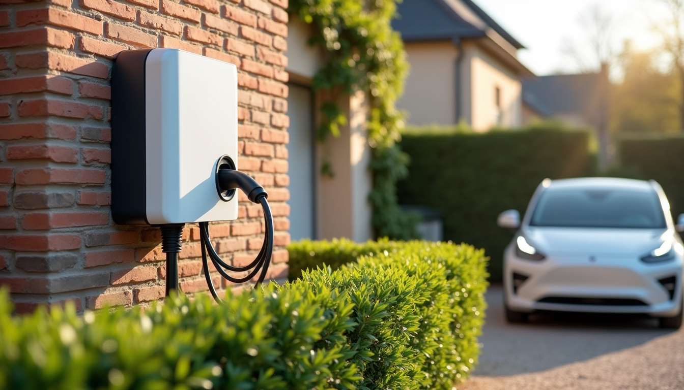 Borne de recharge électrique installée en extérieur à Vibraye, en journée
