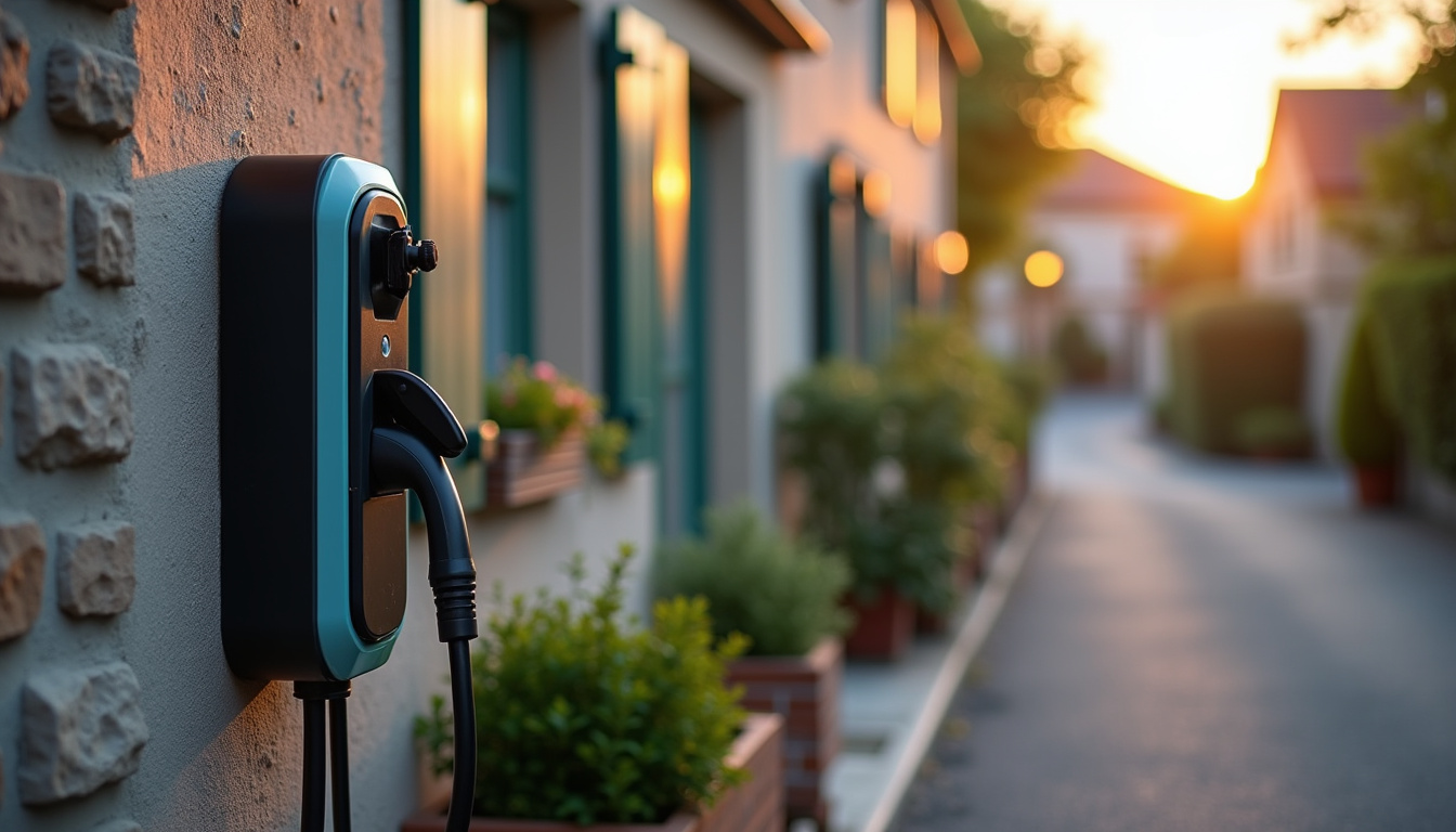 Borne de recharge électrique installée en extérieur dans un quartier de Culoz-Béon